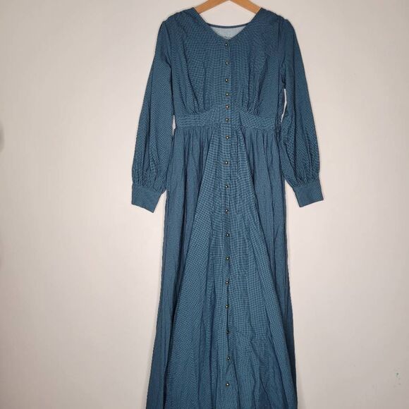 Super Cute Dresses Indigo Lattice Hearthside 100% Cotton S Blue Prairie - Picture 3 of 6